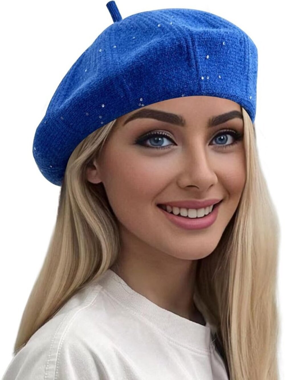 Women's Stylish French Lanzom Classic Knitted Beret Hats Royal Blue